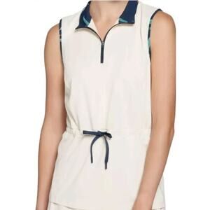 Lady Hagen Cream Drawstring Sleeveless Polo in Birch - L